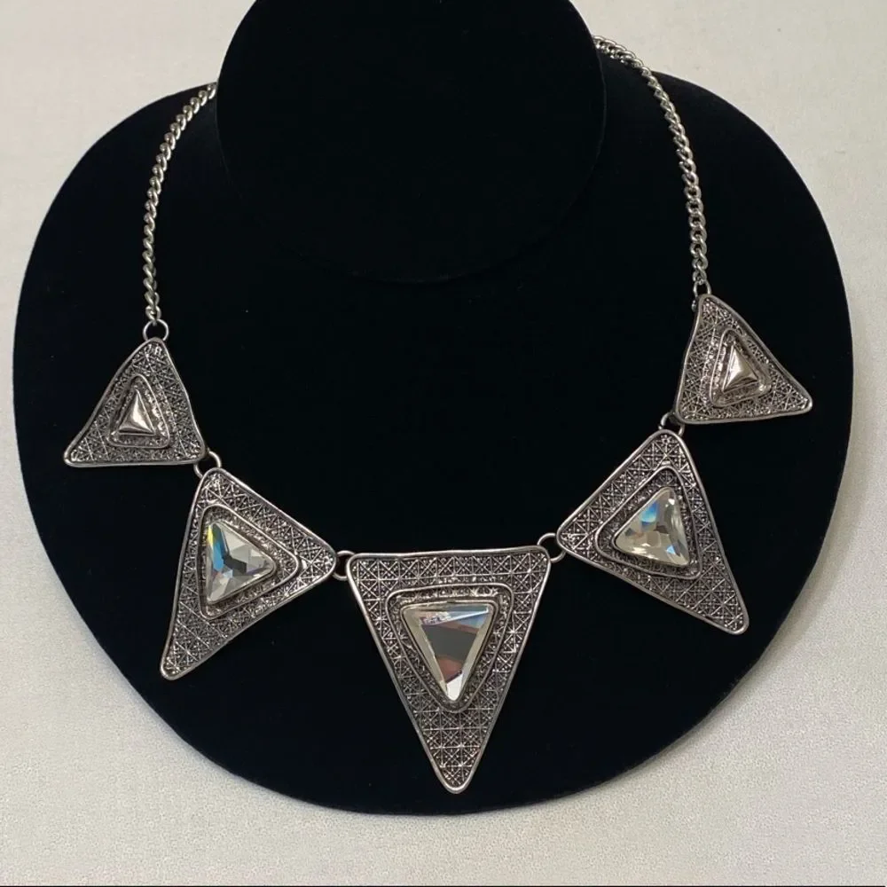 Vintage Silver Mod Mirrored Spiky Necklace